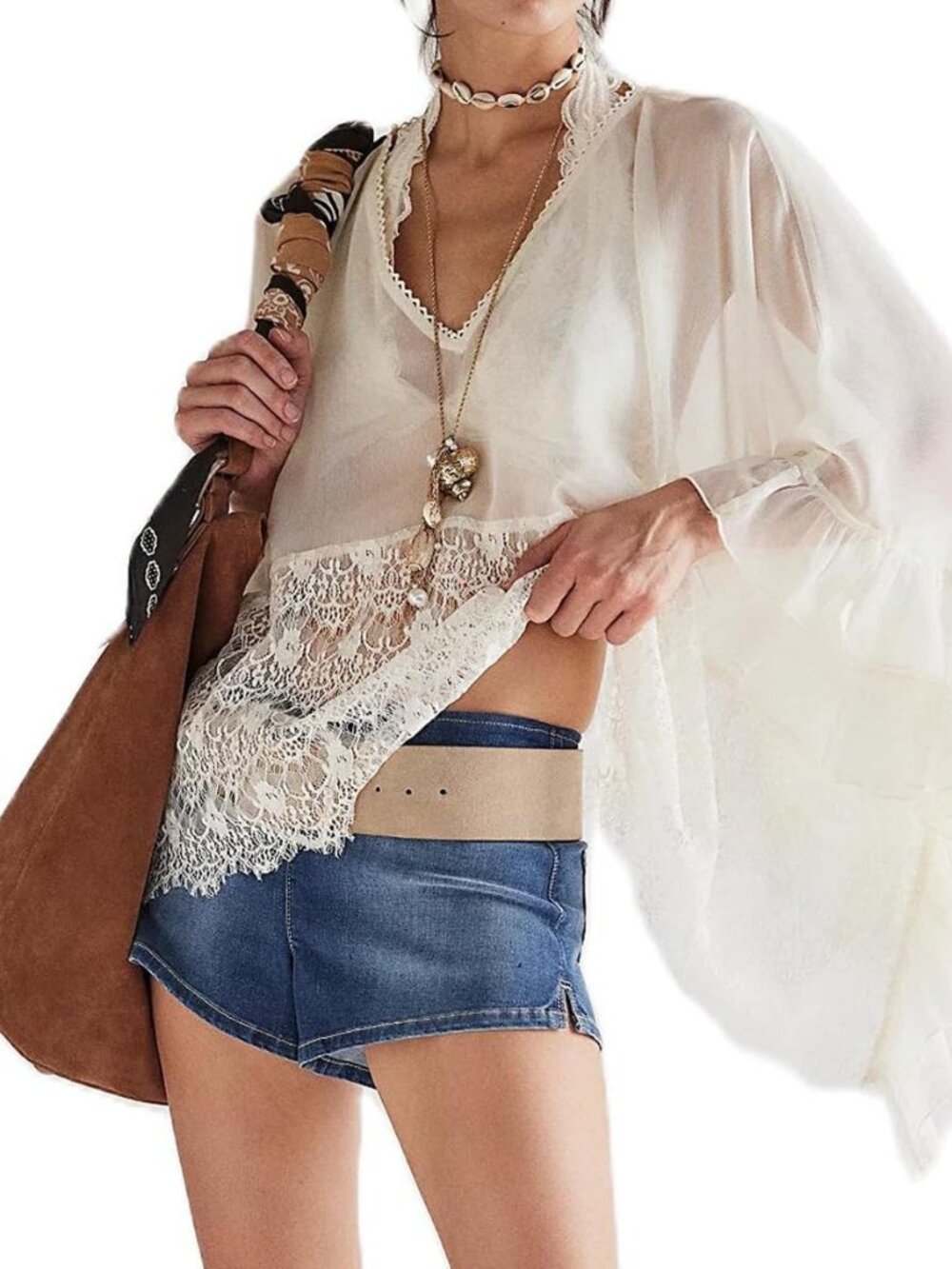 Women's Sheer Poncho Top Y2K Batwing Sleeve Loose Fit See-through Mesh Cape